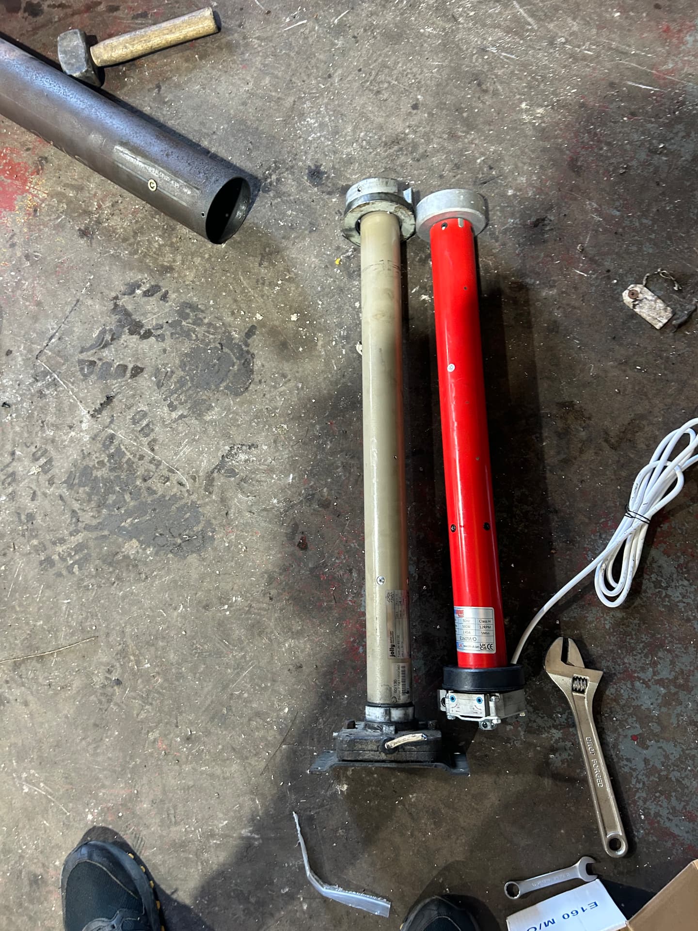 Roller shutter motors and tools during repair work by Excel